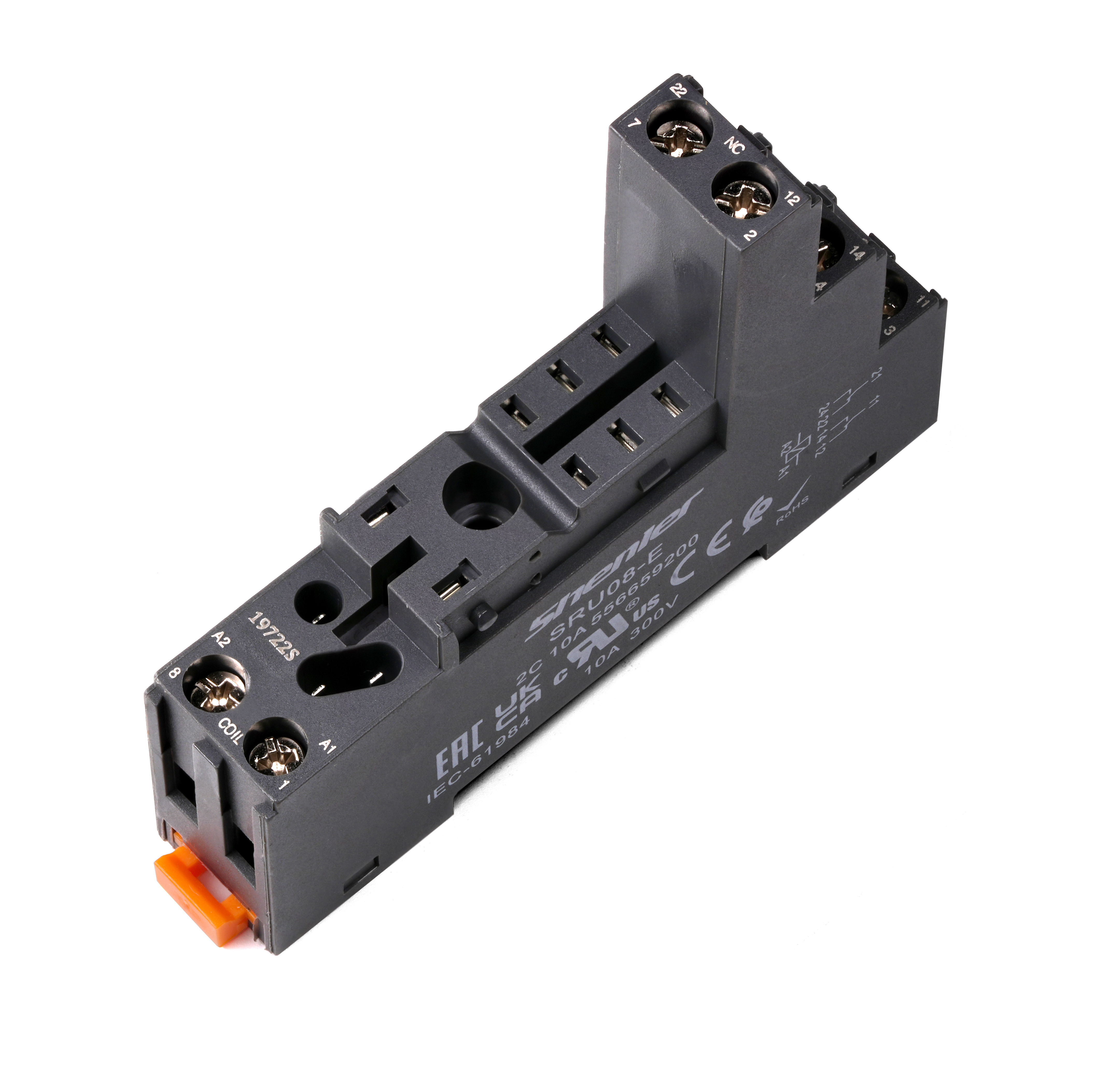 Цоколь SRU08-ST  SRU08-ST, 10A(300V), push-in, черный, на рейку DIN35, для RFT2CO, 46.52, G2R-2, KRI2