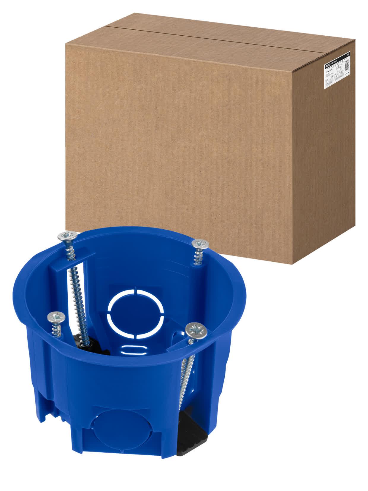 Установочная коробка СП D68х45мм, саморезы, пластиковые лапки, синяя, IP20,