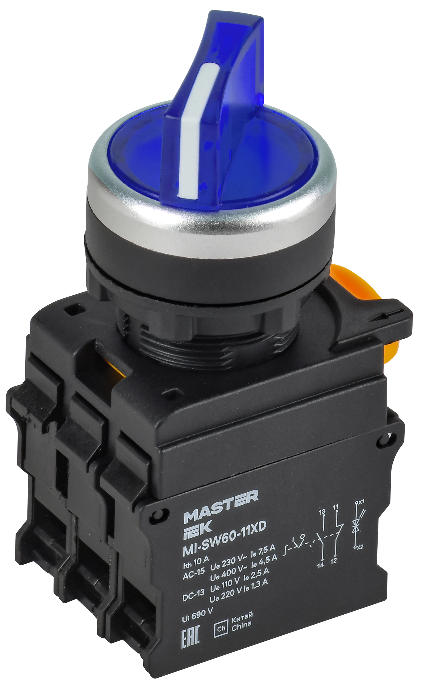 Переключатель с подсв. 2 полож. 1NO+1NC синий MASTER IEK