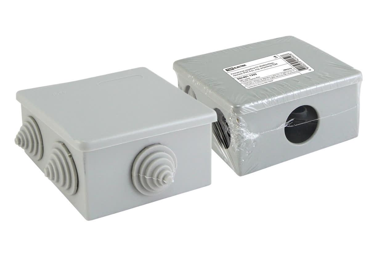 Распаячная коробка ОП 80х80х40мм, крышка, IP44, 6 вх. инд. штрихкод