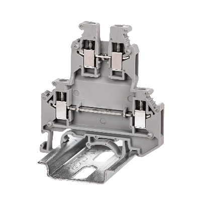 Клемма двухуровневая , винтовой зажим, 4 точки подключения, 2.5 кв.мм, серая