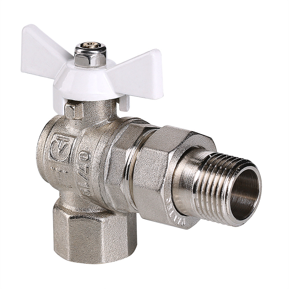 Кран шаровой угловой со сгоном 3/4' ВН белая ручка бабочка BASE