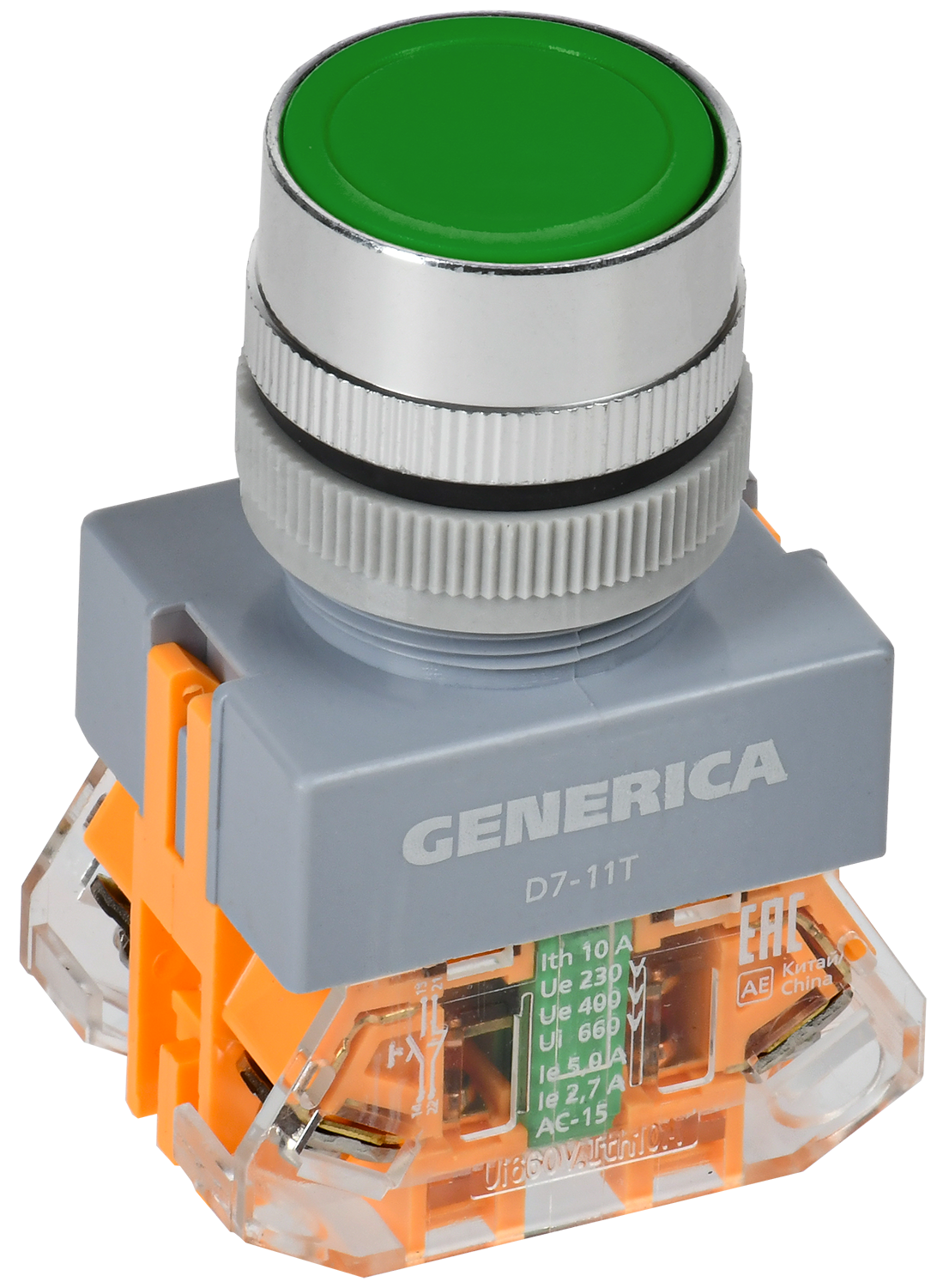 Кнопка D7-11T d=22мм 1з+1р с фикс. зеленая GENERICA