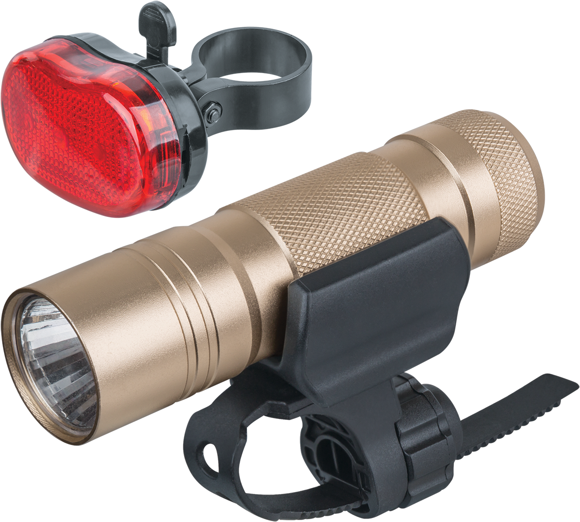 Фонарь светодиодный NPT-B04-5AAA 1LED 1Вт+4LED 0.3Вт велосипедный набор металл+пластик