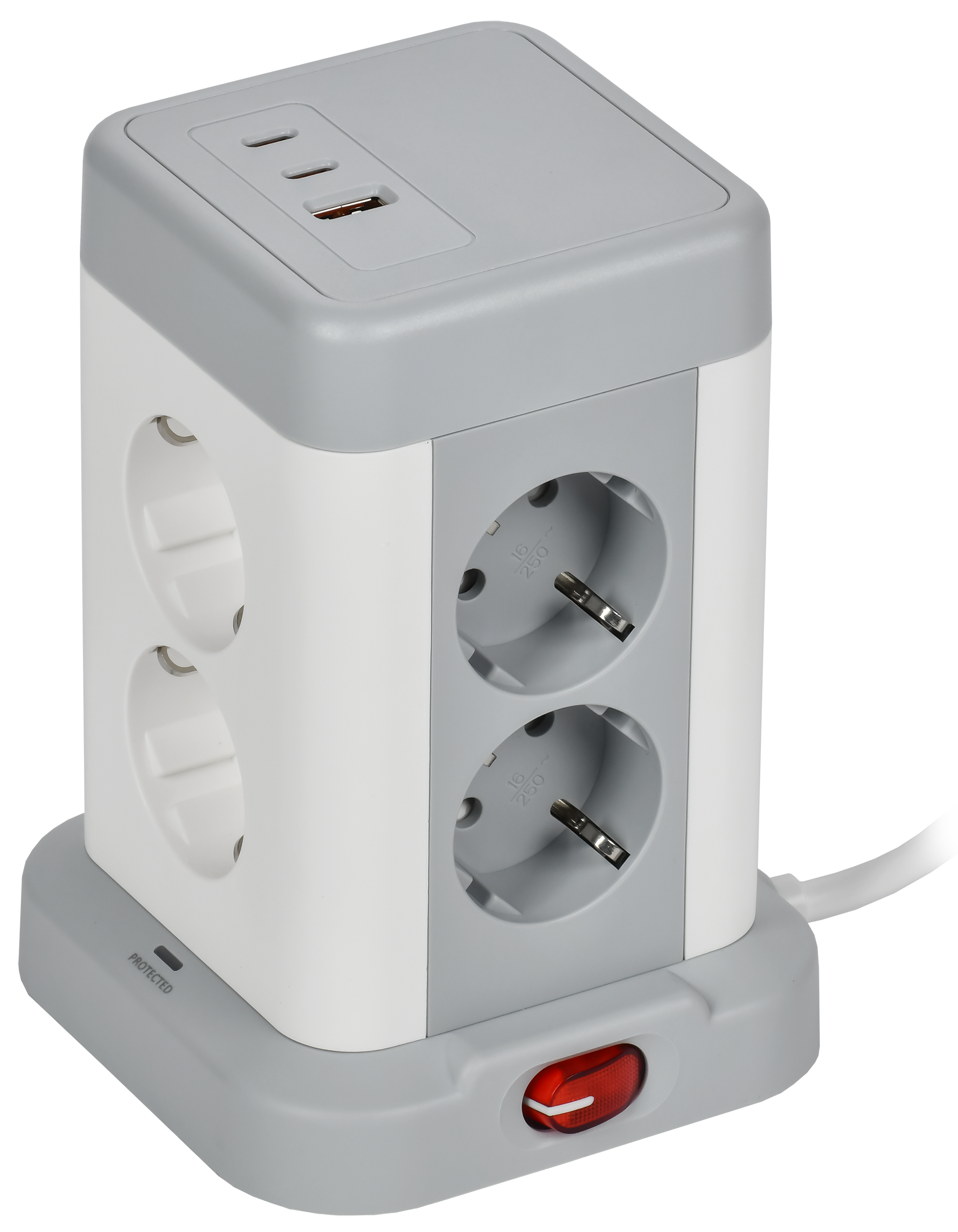 DOMINIC Удлинитель У08K 8 мест 2P+PE 1,5м 3х1,0мм2 16А/250В USB A+C 20Вт серый IEK