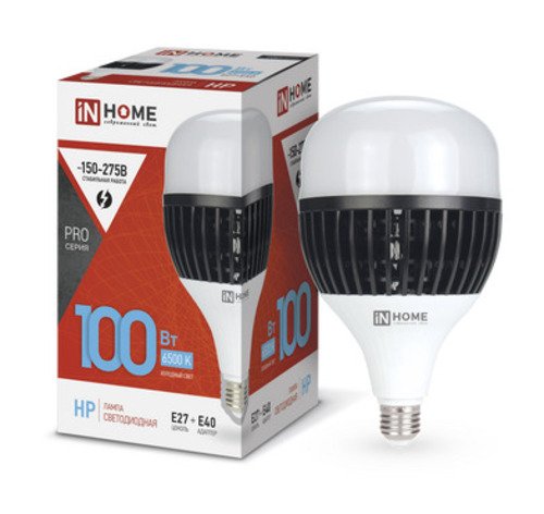 Лампа светодиодная LED-HP-PRO 100Вт 230В E27 с адаптером Е40 6500К 9500Лм IN HOME