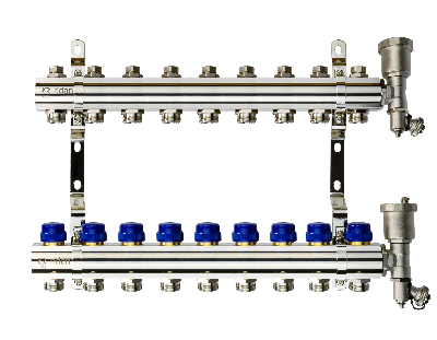 Коллекторная группа FHF-9R set 9 контуров 1' х 3/4' c воздухоотводчиками и кронштейнами