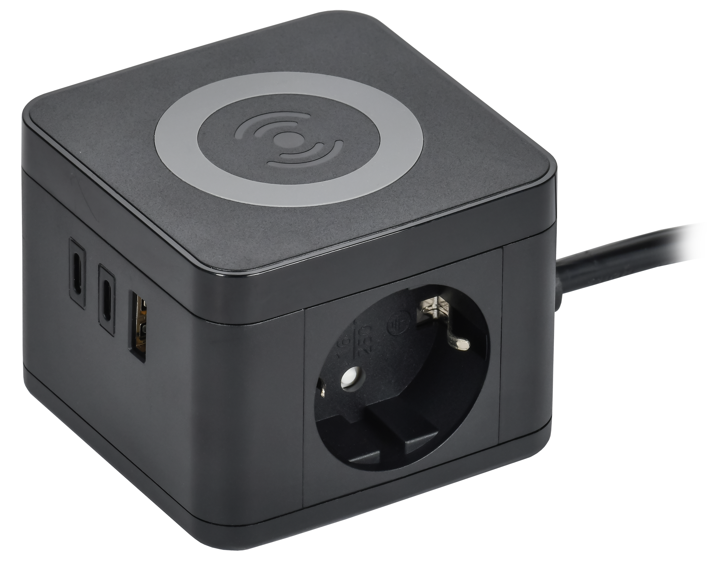 DOMINIC Удлинитель с беспроводной зарядкой 10Вт У02К 2 места 2P+PE 1,3м 3х1,0мм2 16А/250В USB A+C черный IEK