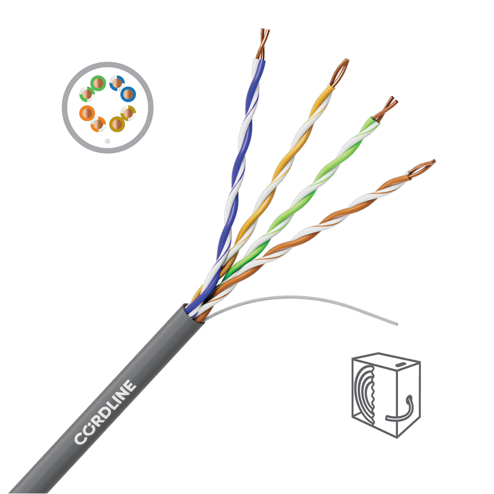 Витая пара СORDLINE U/UTP ШПД 4 пары 5e Сu        24AWG(0,48мм) вн.PVC сер.305м
