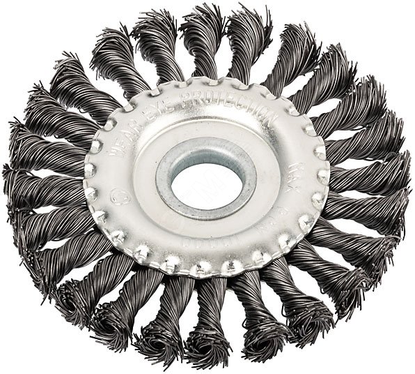 Кордщетка, тип ''колесо'', посадочный диаметр 22.2 мм, стальная витая проволока 125 мм