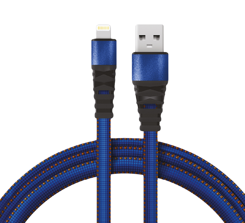 Кабель USB-Lightning 2.4 A, 1 м, синяя нейлоновая оплетка, 18-7053,