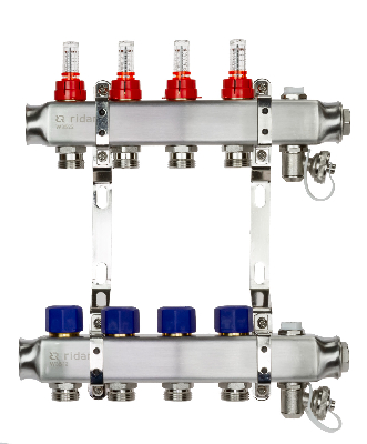 Комплект коллекторов SSM-4RF set с расходомерами и кронштейнами, 4 контура